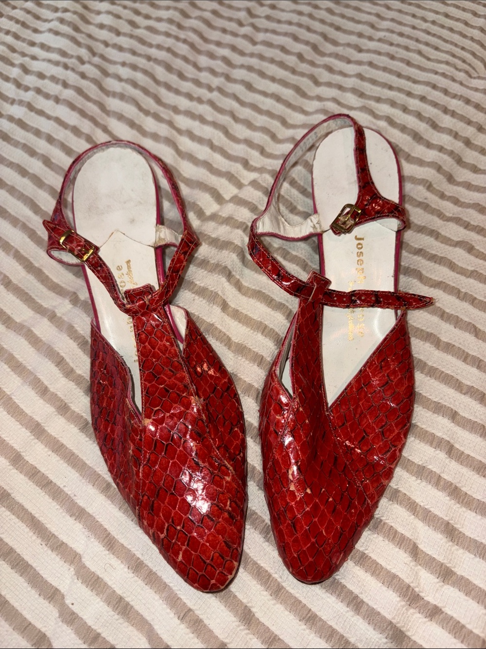 60s Vintage Joseph larose Red Snake-Embossed Slingback Heels